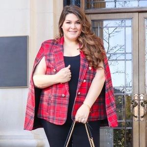 River Island Red Tartan Crested Button Cape Blazer